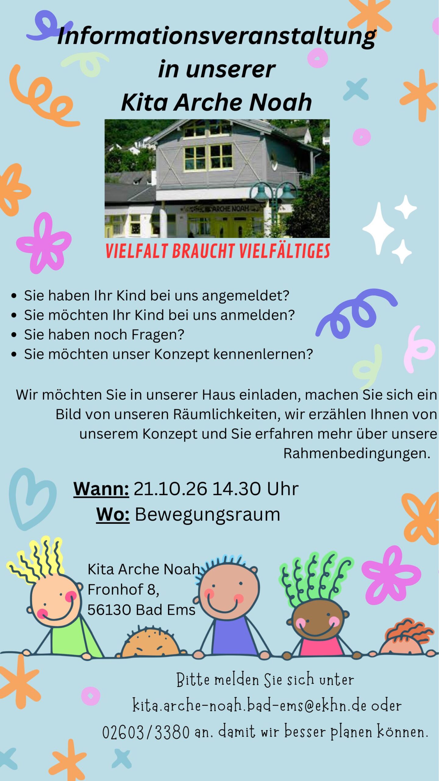 Flyer zur Informationsveranstaltung der Kita Arche Noah am 21. Oktober 2026